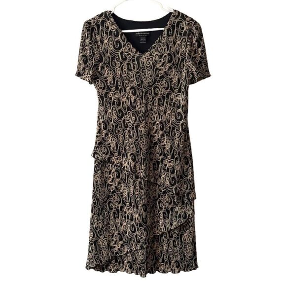 connected apparel Dresses & Skirts - Connected Apparel Black & Gold Bodre Sheath Dress- Size 8